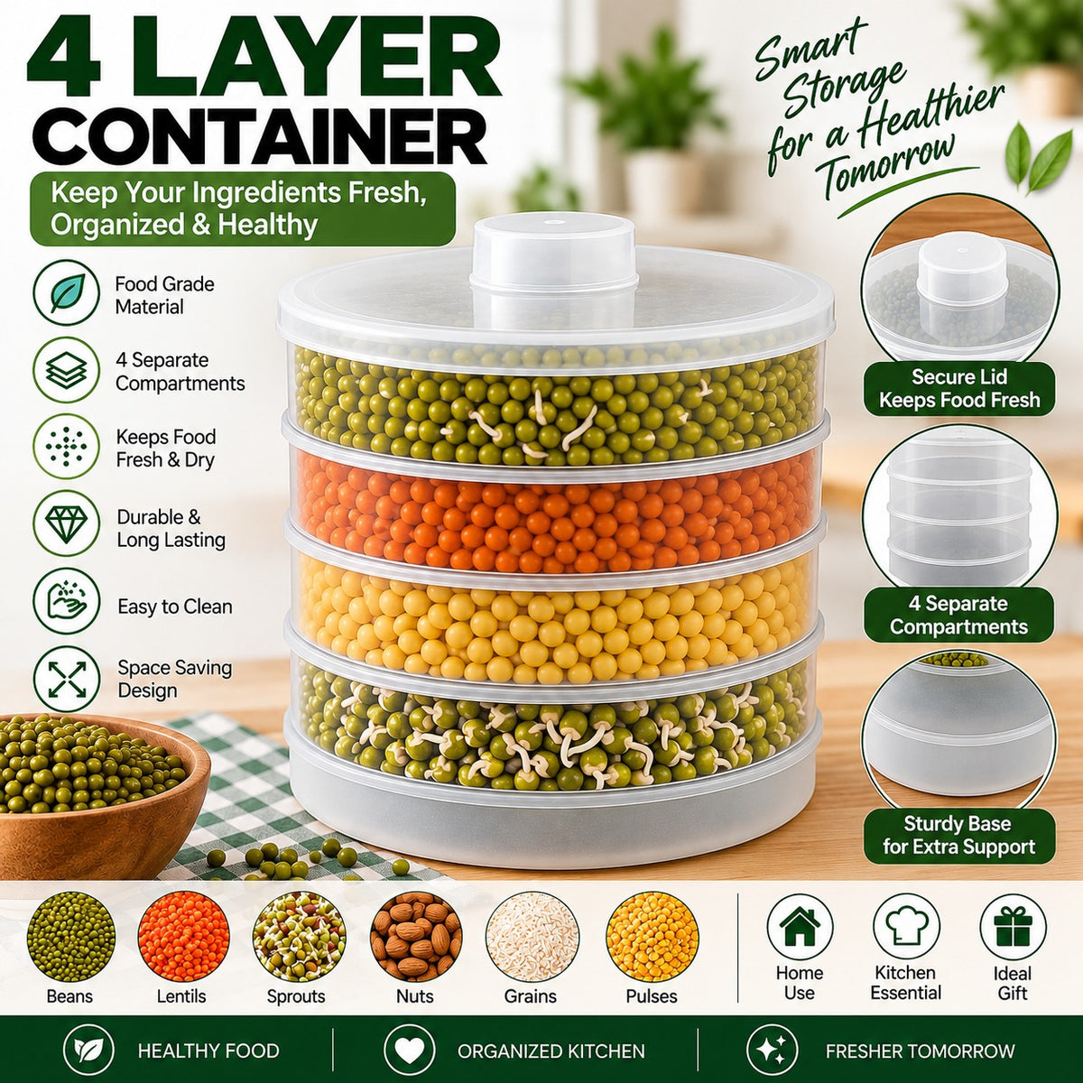 Plastic Sprout Maker Box Grocery 4 Layer Container