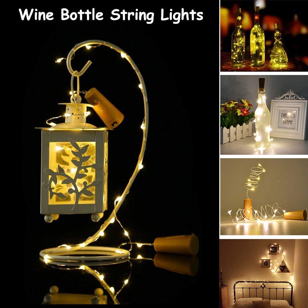 Battery Powered Wine Bottle Cork Copper Fairy String Lights, 20 LED, Pack of 2