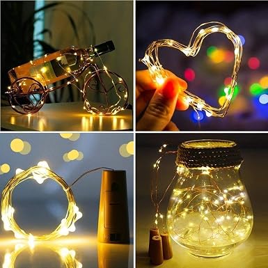 Battery Powered Wine Bottle Cork Copper Fairy String Lights, 20 LED, Pack of 2