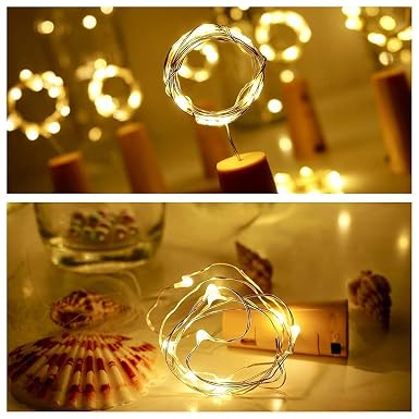 Battery Powered Wine Bottle Cork Copper Fairy String Lights, 20 LED, Pack of 2